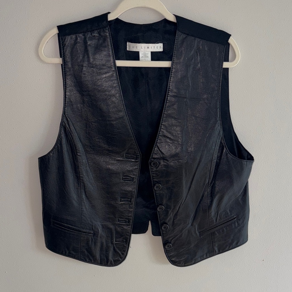 The Limited 100% Leather Vest with Button Front